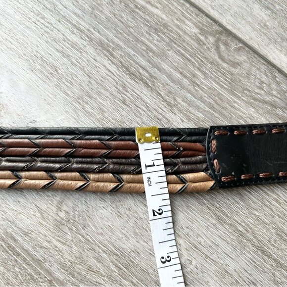 VINTAGE BRIGHTON BROWN BLACK TAN CAMEL BRAIDED LEATHER WESTERN BELT - Picture 13 of 14